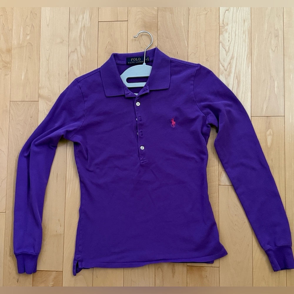 Purple Ralph Lauren long sleeved polo shirt in EUC size S